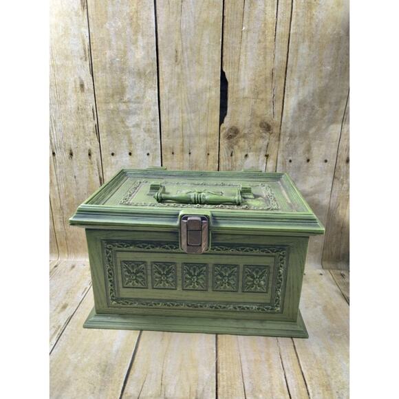 Vtg Max Klein SC-1280 Avocado Green Plastic Sewing Box Storage Case w/Tray - Picture 1 of 12